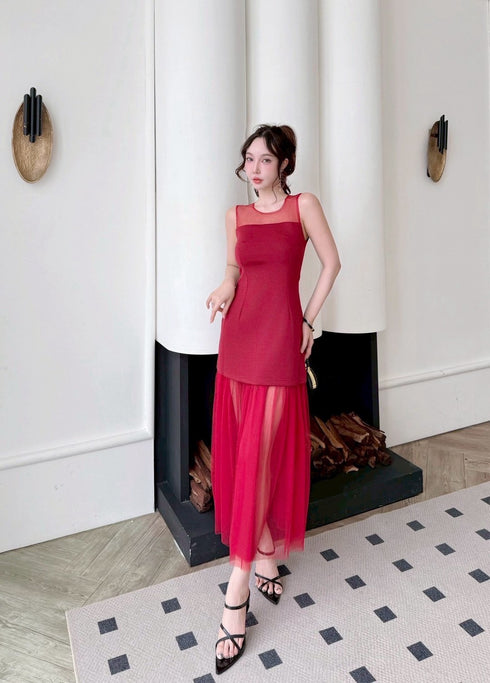 Round Neck Sleeveless Tulle Hem Dress